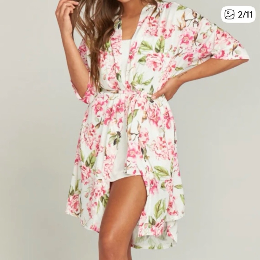 SHOW ME‎ YOUR MUMU Brie Robe Garden of Blooms Peony Floral Belted OS White Pink